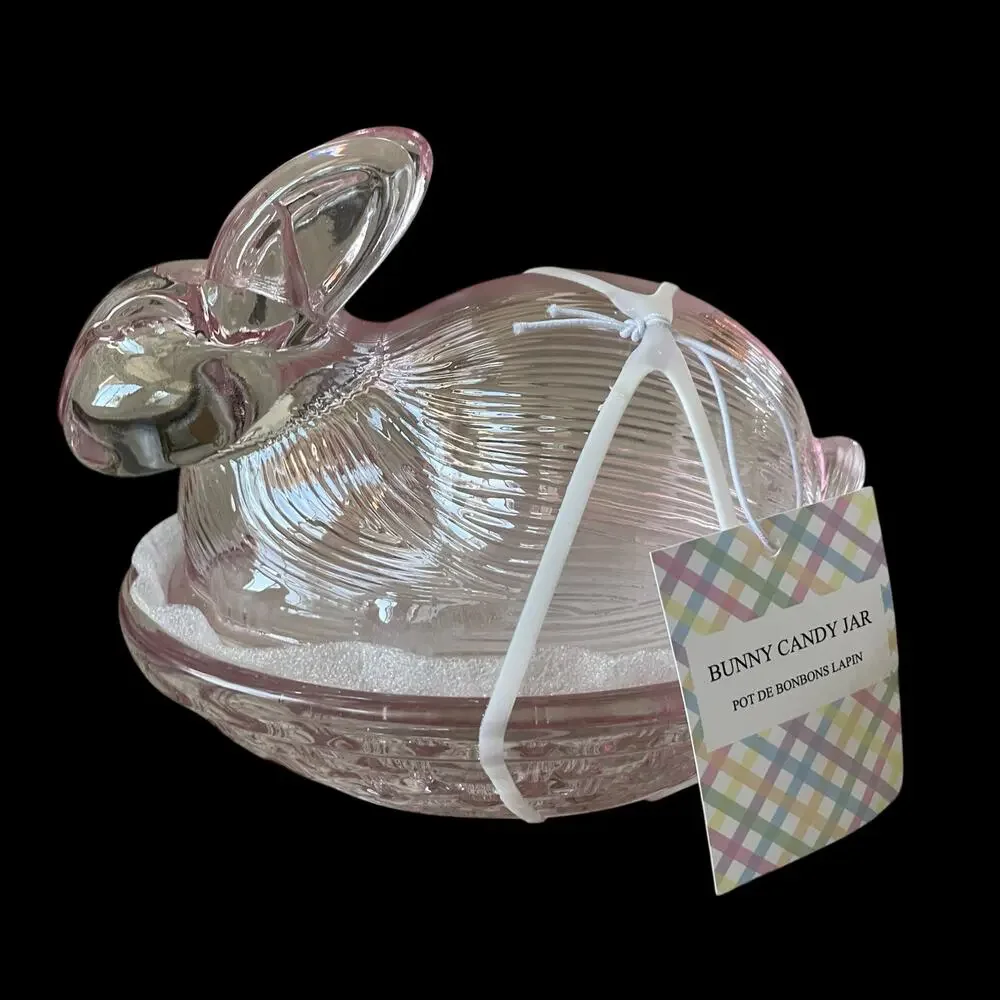 Bunny Boulevard Pink Glass Bunny Candy Jar Posh Easter Spring Decor NEW